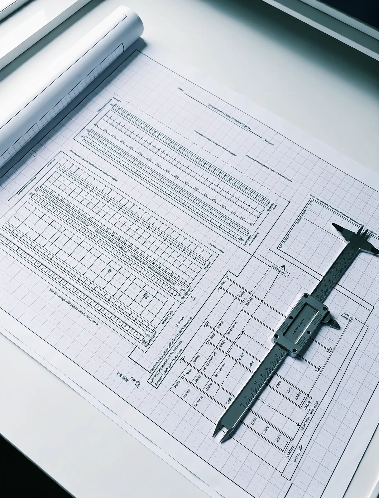 Technical architectural blueprints representing structural data design